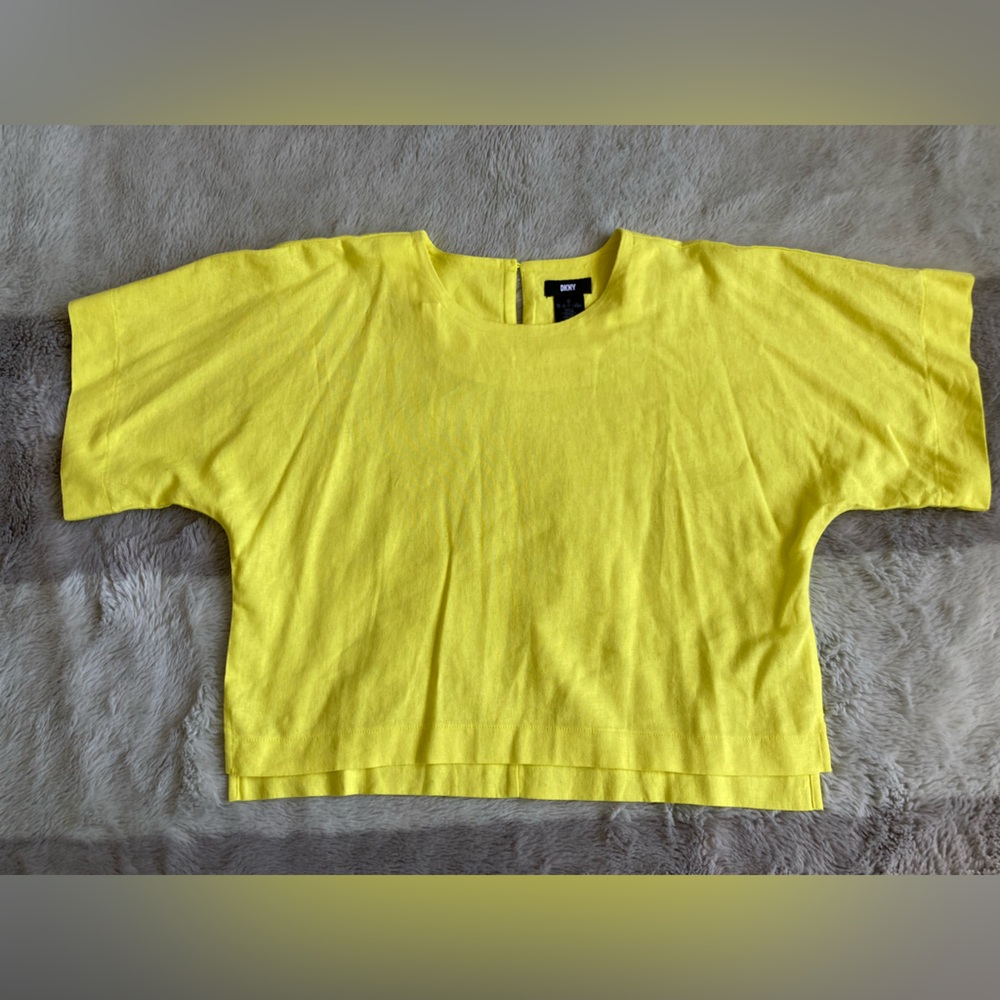 DKNY Bright Yellow Linen-blend Cropped Blouse